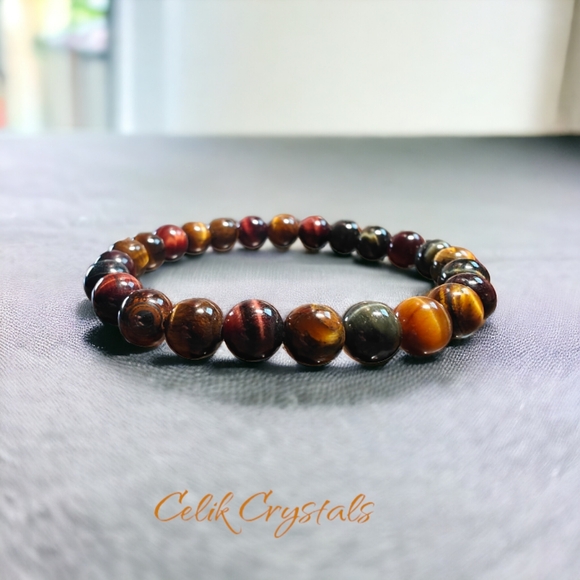 Tri Color Tiger Eye Bracelet - 8mm Unisex - Picture 4 of 6